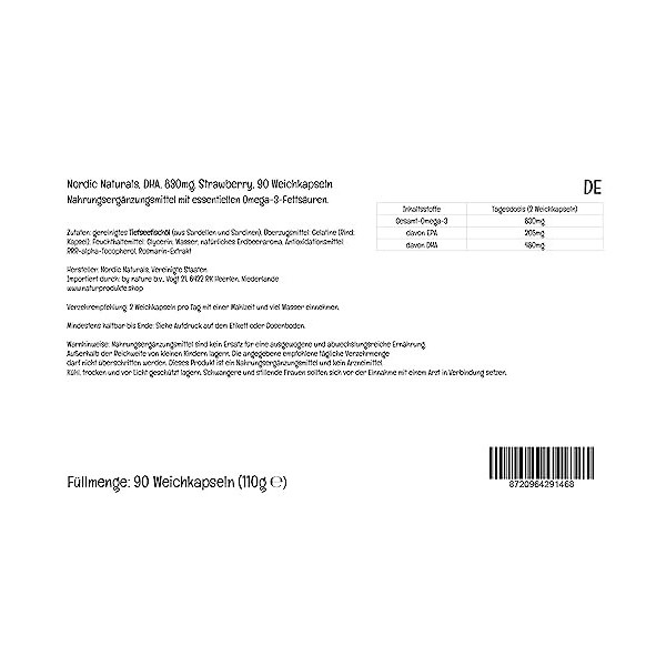 Nordic Naturals, DHA, 830mg dOméga-3, Huile de Poisson avec EPA et DHA, Goût Fraise, 90 Capsules molles, Testé en Laboratoir