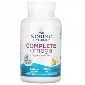 Nordic Naturals Complete Omega-3, 565mg, Avec huile de bourrache et GLA, 120 Capsules molles, Goût de citron, Testé en Labora