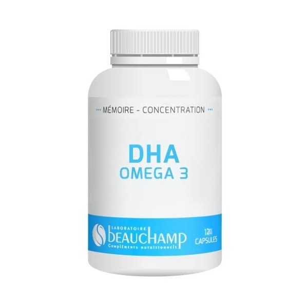 Laboratoire Beauchamp - Complément alimentaire DHA OMEGA 3-120 capsules - Bon fonctionnement cérébral - Mémoire - Concentrati