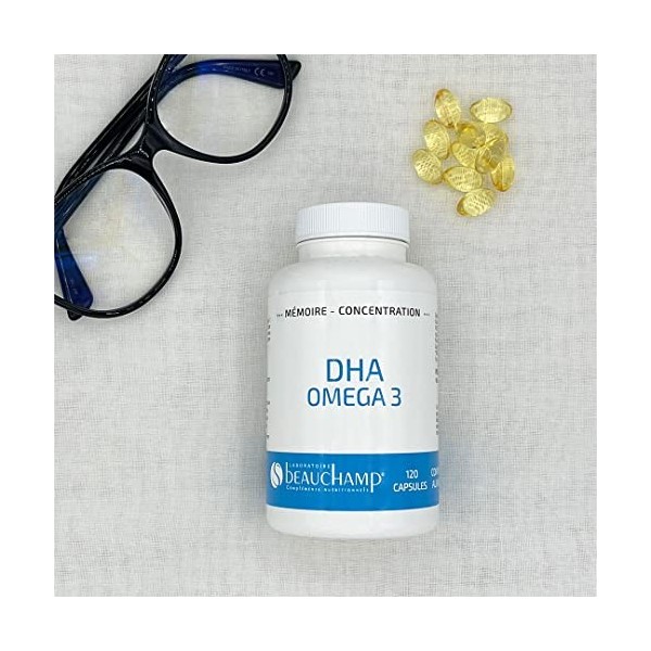 Laboratoire Beauchamp - Complément alimentaire DHA OMEGA 3-120 capsules - Bon fonctionnement cérébral - Mémoire - Concentrati