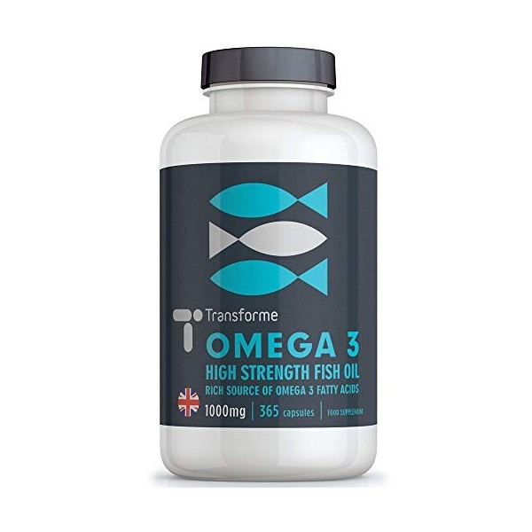 Huile de Poisson Omega 3 | 1000mg | 360 gélules | Sans OGM, Sans Gluten | Première Pression à Foid, Rafinement et Filtrage Mo