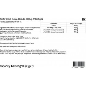 Doctors Best, Purified & Clear Omega-3 Fish Oil Huile de Poisson , 1000mg, 120 Gélules, Testé en Laboratoire, Sans Gluten, 