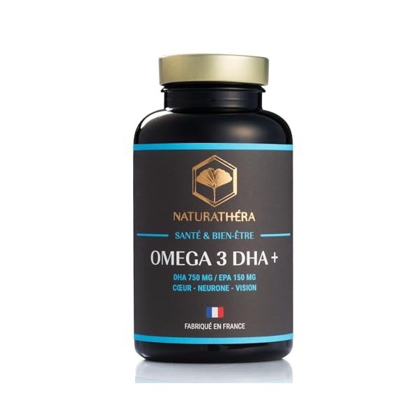 Naturathéra OMÉGAS 3 DHA + - Dosage Fort - O3 & Pureté - Sans Odeur - Anti-inflammatoire - Complément Alimentaire Cerveau Coe