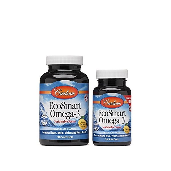 Carlson Labs - Norvégien EcoSmart Omega - 3 Pack de bonus aromatisé au citron 500 mg - 120 Softgels Autrefois CalaOmega High 