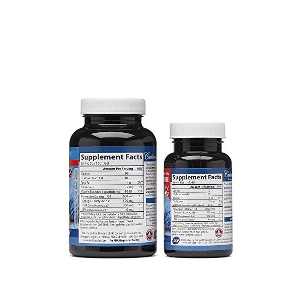 Carlson Labs - Norvégien EcoSmart Omega - 3 Pack de bonus aromatisé au citron 500 mg - 120 Softgels Autrefois CalaOmega High 