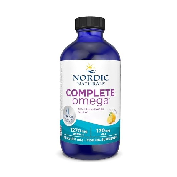 Nordic Naturals, Complete Omega, 1270mg, avec Huile de Bourrache et GLA, 237ml, Goût Citron, Testé en Laboratoire, Sans Soja,