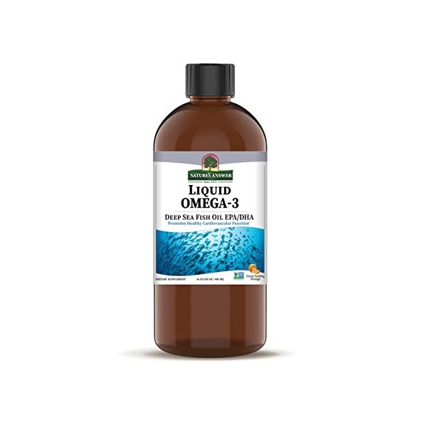 Natures Answer, Liquid Omega-3 Oméga-3 Liquide , avec EPA et DHA, Hautement Dosé, 480 ml, Testé en Laboratoire, Sans Soja, 