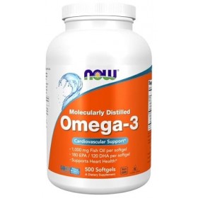 Now Foods, Molecularly Distilled Omega-3 Oméga-3 Distillé Moléculairement 1.000mg, DHA et EPA, 500 Capsules, Testé en Labor