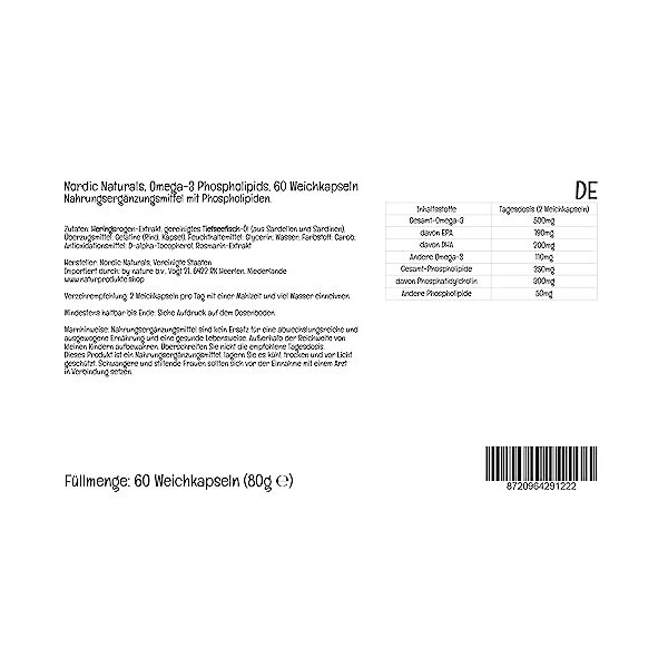 Nordic Naturals, Omega-3 Phospholipids, avec Phosphatidylcholine, 60 Capsules molles, Testé en Laboratoire, Sans Gluten, Sans