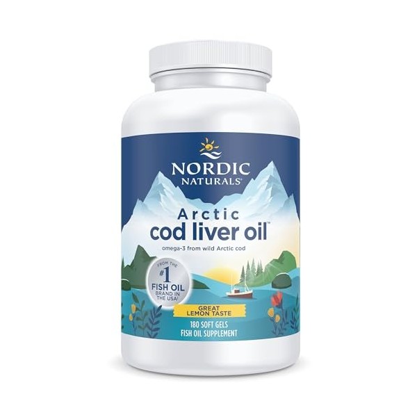 Nordic Naturals, Arctic Cod Liver Oil, 750mg dOméga-3 dHuile de Foie de Morue, avec EPA et DHA, Goût Citron, 180 Capsules m