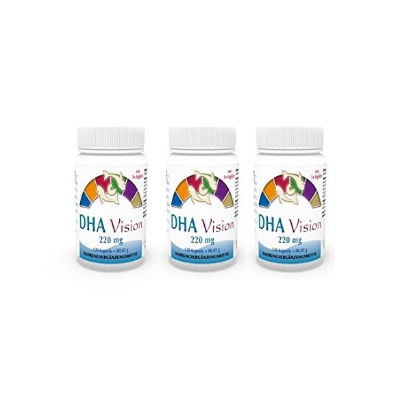 Vita World Pack de 3 DHA Vision 220mg Omega-3 3 x 120 Capsules Made in Germany