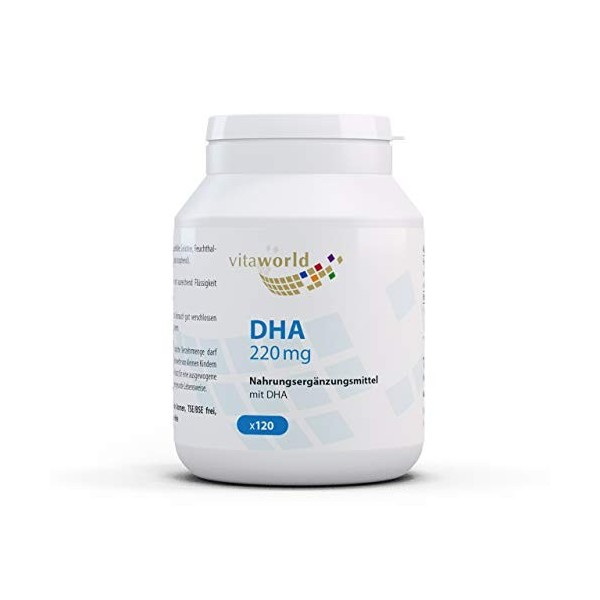 Vita World Pack de 3 DHA 220mg Omega-3 3x 120 Capsules Made in Germany