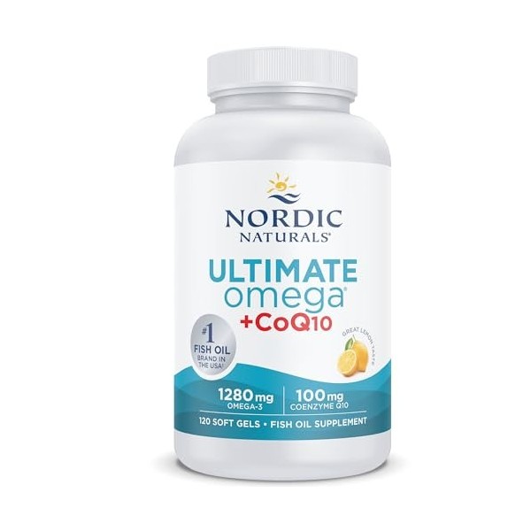 Nordic Naturals, Ultimate Omega-3 + CoQ10, 1280mg dOméga-3, avec EPA, DHA et Coenzyme Q10, Haute Dosé, Goût Citron, 120 Caps