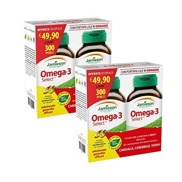 Omega 3 Select DuoPack 2 x 150 prl avec pilulier offert - JAMIESON 2 Confezioni da 300 Perle