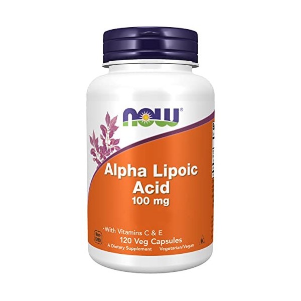 Now Foods, Alpha-Lipoic Acid Acide Alpha-Lipoïque , 100mg, 120 Capsules végétaliennes, Testé en Laboratoire, Sans Gluten, Sa