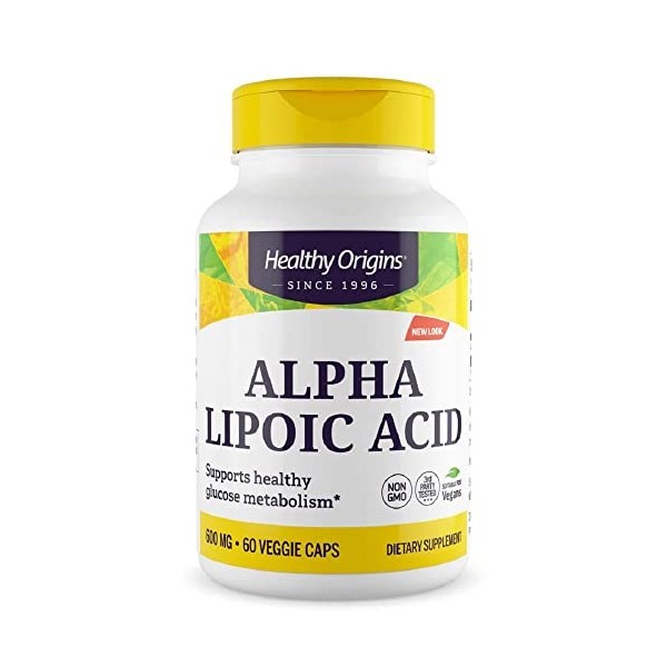 Healthy Origins Alpha-Lipoic Acid acide alpha-lipoïque , 600mg, dépôt, 60 Gélules Végétaliennes, Testé en Laboratoire, Végét