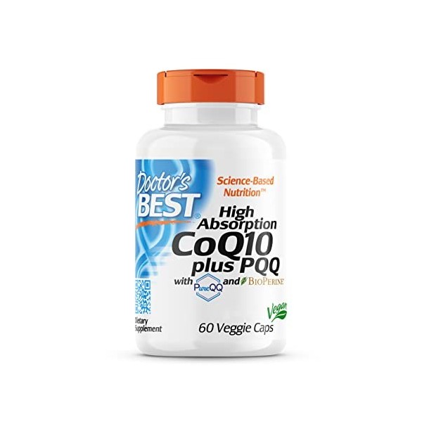 Doctors Best, High Absorption CoQ10 avec PQQ et BioPerine, 60 Capsules végétaliennes, Testé en Laboratoire, Sans Gluten, San