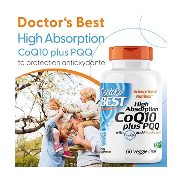 Doctors Best, High Absorption CoQ10 avec PQQ et BioPerine, 60 Capsules végétaliennes, Testé en Laboratoire, Sans Gluten, San