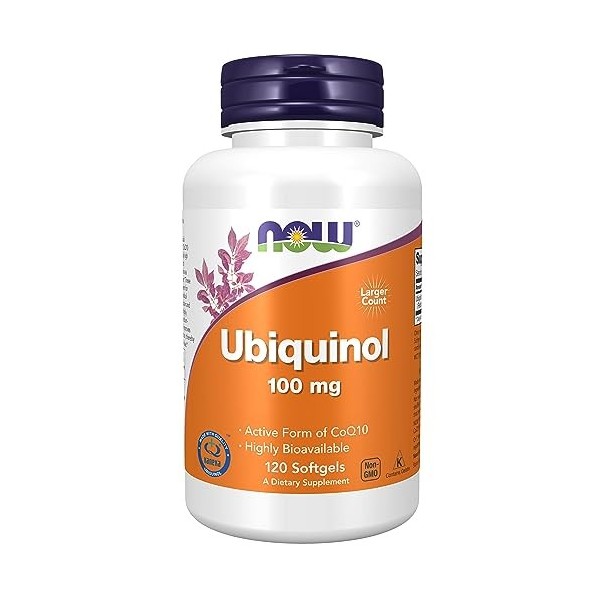 Now Foods, Ubiquinol, 100mg, 120 Capsules molles, Testé en Laboratoire, Coenzyme Q10, Sans Gluten, Sans Soja, Sans OGM