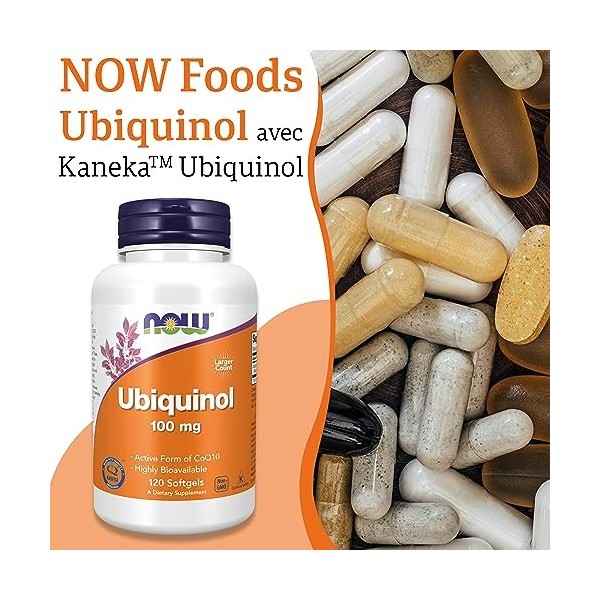 Now Foods, Ubiquinol, 100mg, 120 Capsules molles, Testé en Laboratoire, Coenzyme Q10, Sans Gluten, Sans Soja, Sans OGM