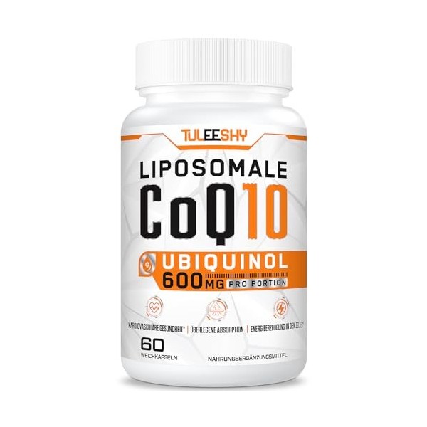 Coenzyme Q10 liposomale ubiquinol, dose élevée de 600 mg par portion, 300 mg par capsule, coenzyme Q10 antioxydant hautement 