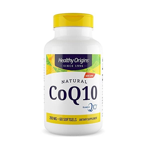 Healthy Origins, Natural CoQ10 avec Kaneka Q10, 200mg, Haute Dosé, 60 Capsules molles, Testé en Laboratoire, Sans Gluten, San