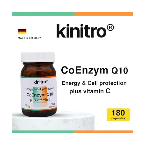 KINITRO CoEnzym Q 10 plus Vitamin C, Food Supplement, in 2 capsules 80 mg high-quality Q10 Ubiquinone from KANEKA and 80 mg