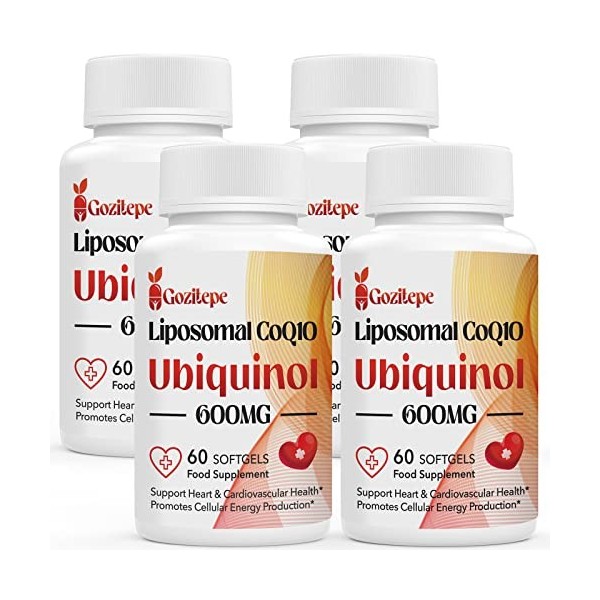 Gozitepe CoQ10 Ubiquinol liposomal 600 mg, 60 mini gélules avec Coenzyme Q10 hautement efficace, biodisponibilité et absorpti