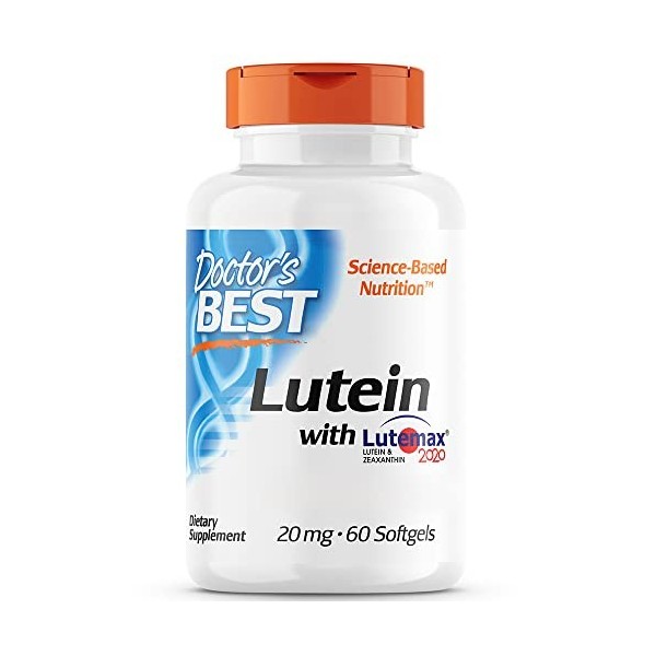 Doctors Best, Lutein with Lutemax 2020, 20mg, avec Zéaxanthine, 60 Capsules molles, Testé en Laboratoire, Sans Gluten, Sans 