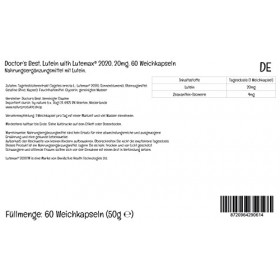 Doctors Best, Lutein with Lutemax 2020, 20mg, avec Zéaxanthine, 60 Capsules molles, Testé en Laboratoire, Sans Gluten, Sans 