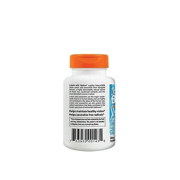 Doctors Best 20 mg Lutéine avec Optilut Lutein 120 Gélules Végétales
