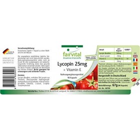 Fairvital | Gélules de lycopène avec vitamine E - 25mg de lycopène - VEGAN - 90 gélules - microencapsulées