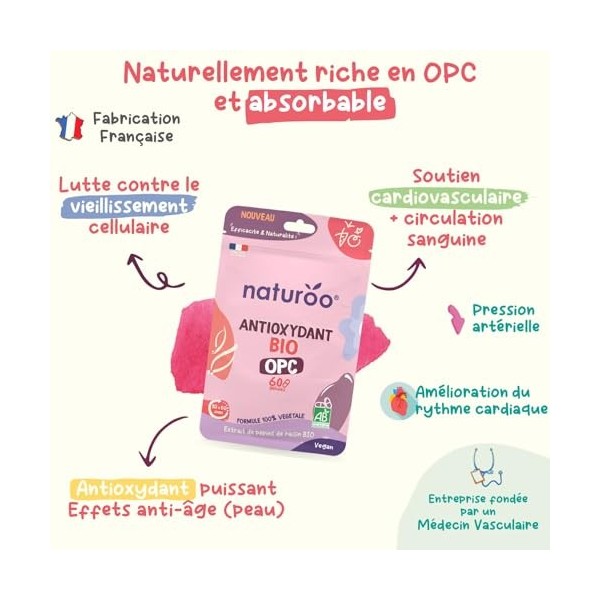 Antioxydant | 90% OPC | Extrait de Pépins de Raisin | Premium & Vegan | Garanti sans produits chimiques | 60 gélules | Complé