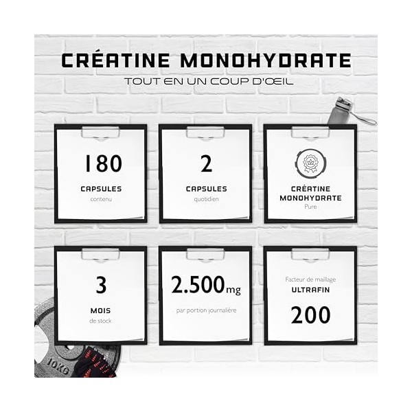 Creatine Ultra Caps - 180 gélules avec 1250 mg de pure créatine monohydrate chacune - Premium : ultrafine + facteur mesh de 2