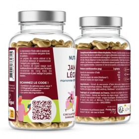 Nutri&Co - Jambes Légères - Circulation Sanguine - Extrait de Pépins de Raisin Vigne Rouge Marronnier d’Inde - 60 Gélules Veg