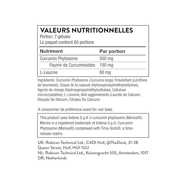 Thorne Curcumin Phytosome 500 mg Meriva - Curcumine à Libération Prolongée, Haute Absorption - Soutient une Réponse Inflamm