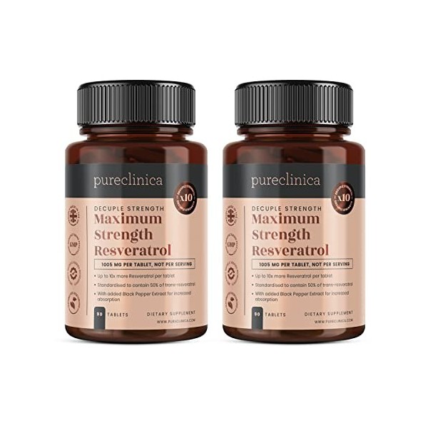 Pureclinica Resvératrol 1000 mg x 360 comprimés - 4 flacons de 90 comprimés - Approvisionnement 12 mois Resvératrol