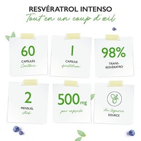 Resvératrol avec 500 mg par capsule - Premium : 98% de trans-resvératrol provenant dun extrait de racine de renouée japonais