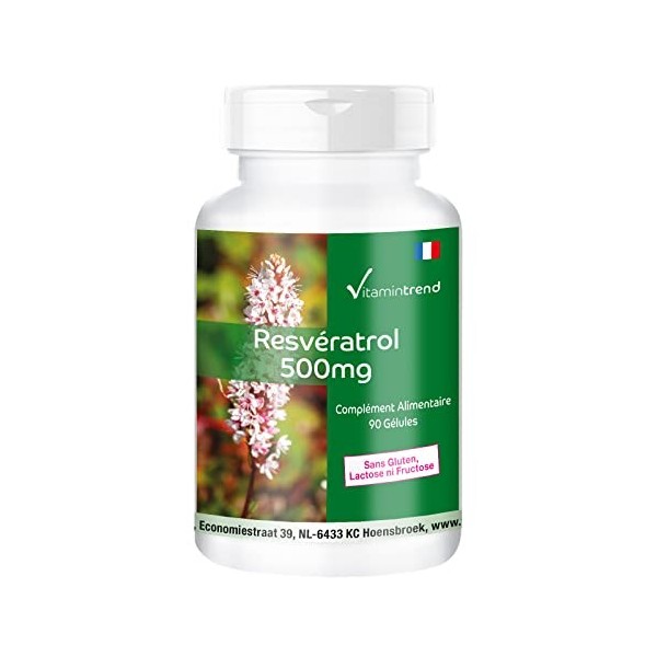 Resvératrol 500mg - 90 gélules dextrait de Renouée du Japon, hautement dosé, végan | Vitamintrend®