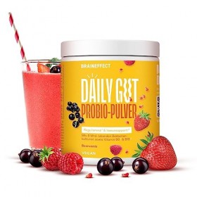 BRAINEFFECT DAILY GUT Poudre Probiotique Flore Intestinale Fruitée - Bifidobactéries et Lactobacilles + Vitamines B6 & B12 - 