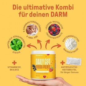 BRAINEFFECT DAILY GUT Poudre Probiotique Flore Intestinale Fruitée - Bifidobactéries et Lactobacilles + Vitamines B6 & B12 - 