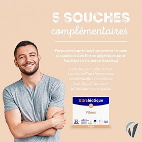 Ultrabiotique Fibres - Complément alimentaire équilibre flore intestinale - Probiotiques - 20 millairds de ferments lactiques