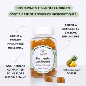 LASHILÉ BEAUTY - Compléments Alimentaires - Ferments Lactiques Mono Boost - Cure 1 mois - 60 Gummies - Vegan - Fabrication Fr