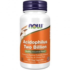 Now Foods, Acidophilus Two Billion Acidophilus Deux Milliards , 100 Capsules végétaliennes, Testé en Laboratoire, Bactéries 