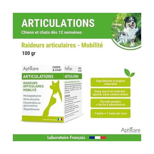 Aphicare - Articulation - Souplesse et mobilité - Poudre 100 GR -Harpagophytum - Chondroïtine - glucosamine - Fabriqué en Fra