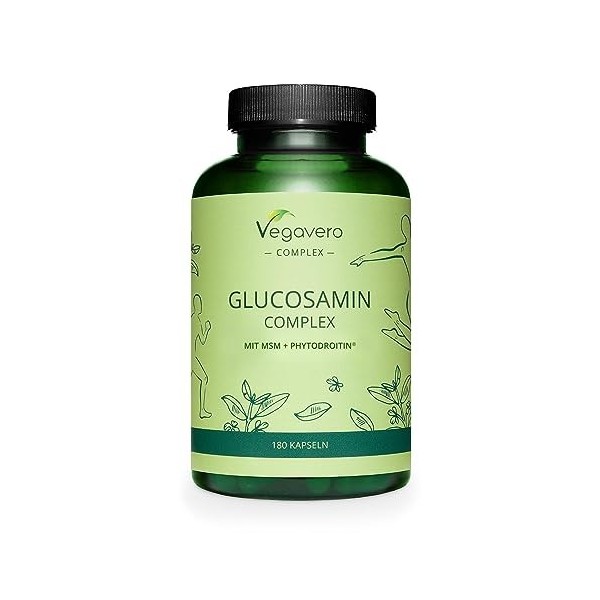 Glucosamine Chondroïtine Complex Vegavero® | 100% VEGAN | Avec MSM, Vitamine C, Harpagophytum et Zinc | Pour les ARTICULATION