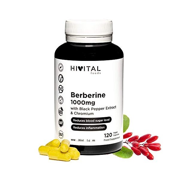 Berbérine 1000 mg. 120 gélules végétaliennes pour 2 mois de traitament. Au chrome et au poivre noir naturel.