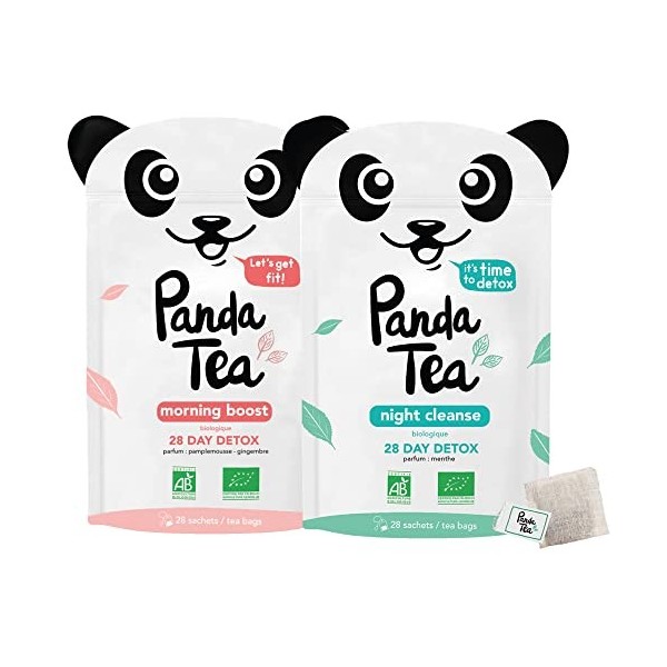 Panda Tea - Thé et Infusion Cure Detox Bio - 56 Sachets/Infusettes Coton - Challenge 28 jours - Certifié Biologique