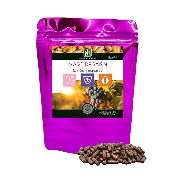 NAKURU | Marc de Raisin | Gamme Power | Fabriqué en France | "Le Trésor Insoupçonné !" | 90 Gélules de 325mg / Poids Net: 29