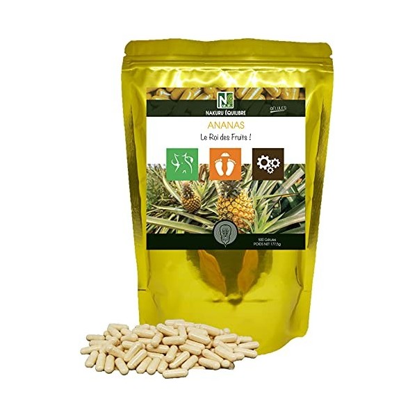 NAKURU | Ananas | Gamme Équilibre | Fabriqué en France | "Le Roi des Fruits !" | 90 Gélules de 355mg /Poids Net: 31,95g 